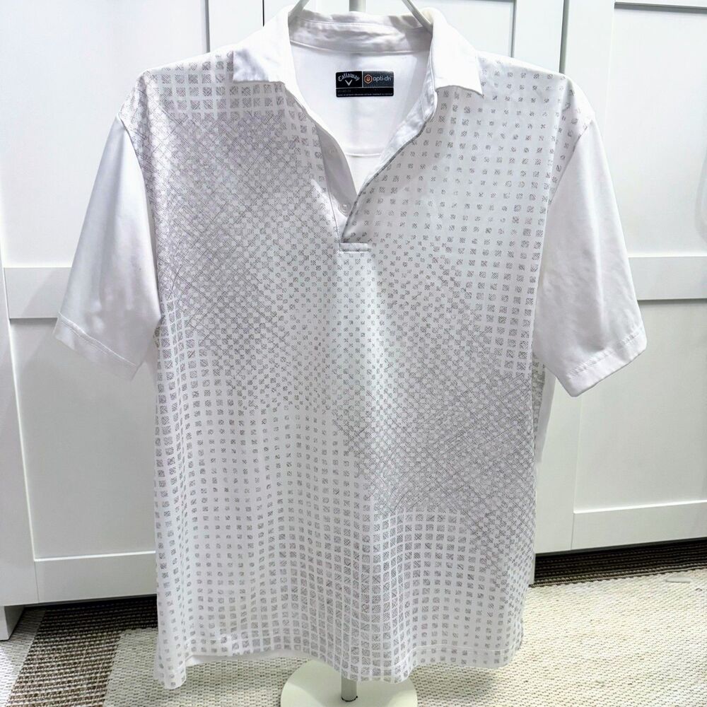 Callaway Mens Golf Shirt M Optidri White Gray Geometric Ombre Print Performance